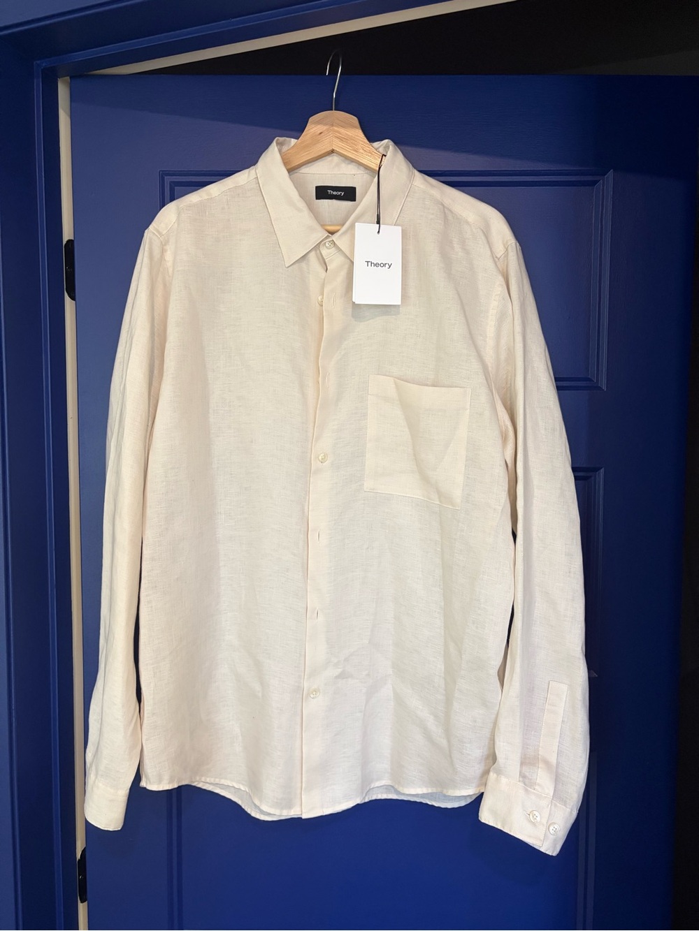 Theory Men's Off-White Linen Button-Down Shirt